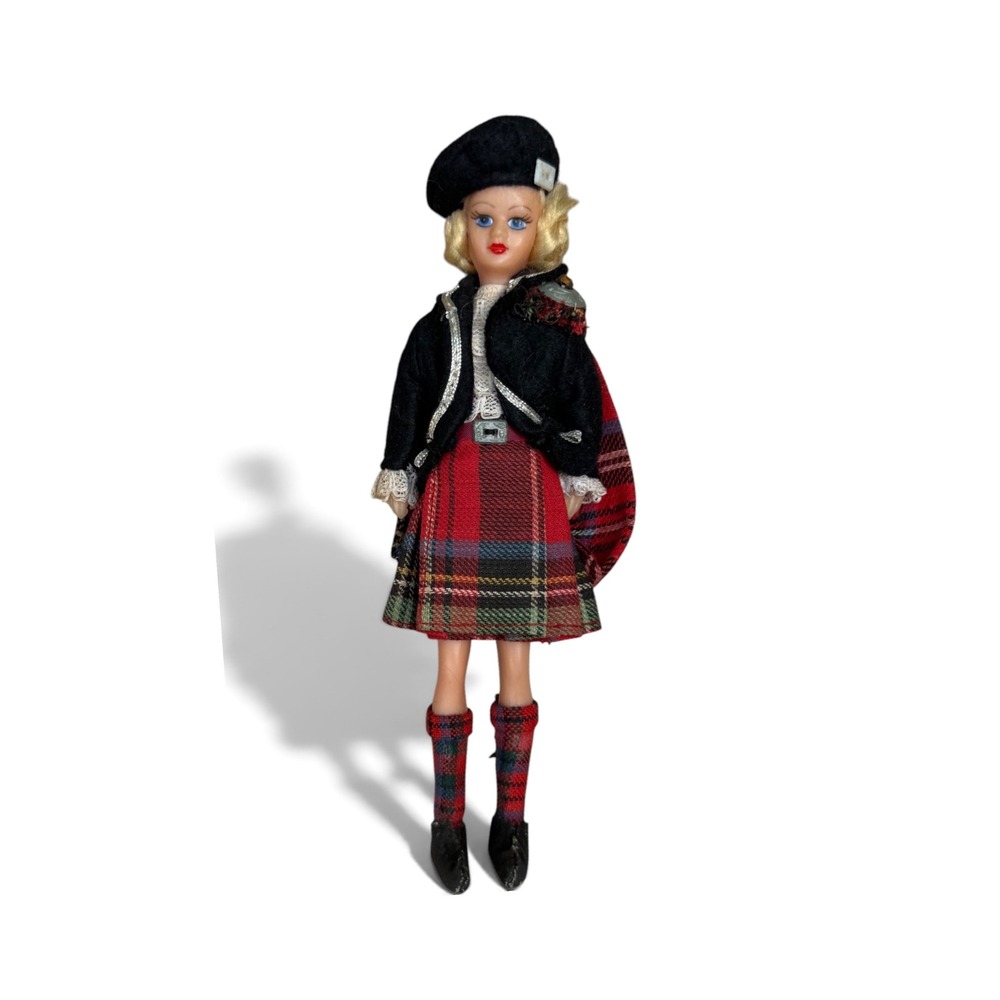 Vintage Scottish Souvenir Doll Red Tartan Kilt 6.5 Inch Blonde
